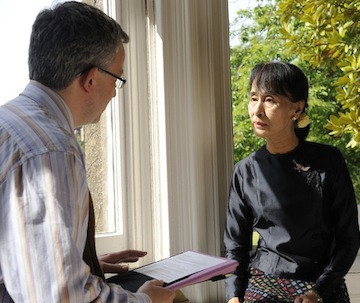 John Garth interviewing Aung San Suu Kyi