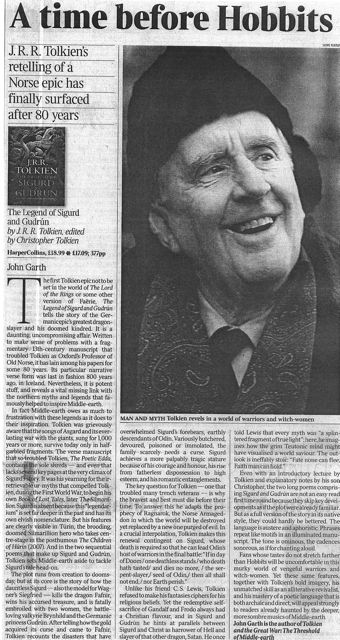 John Garth review of Sigurd and Gudrún in The Times